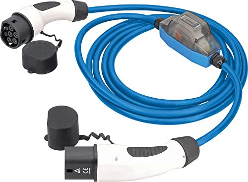 as - Schwabe Typ 2 Ladekabel für Hybrid & Elektroautos 3,6 kW / 5 m / 16 A / 230 V - E-Auto EV/PHEV - mit MID-konformem Stromzähler - Modus 3, 1-phasig - mit Tasche - witterungsbeständig - blau, 65108