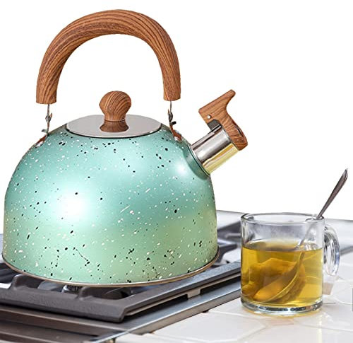 Gusengo Bollitore a induzione, 2 l, teiera fischiante, bollitore per tè fischio, in acciaio inox, con manico resistente al calore, per fornello a gas e induzione