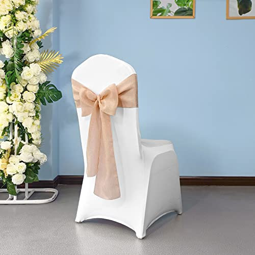 WedDecor Lot de 10 nœuds de chaise en toile de jute et lin - 22 cm x 280 cm - Style rustique - Bords cousus - Pour mariage, réception, événements, décoration de chaise - Rose pâle