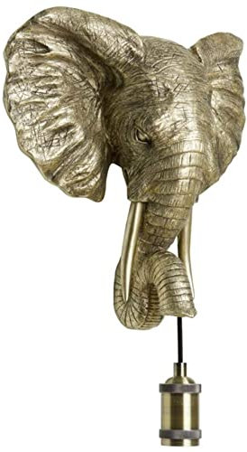 Bada Bing Hochwertige Tier Wandleuchte Elefant Lampe in Light Gold ca. 36 cm Afrika Big Five Wand Leuchte mit Schalter Wandlampe Antik Extravagante Elefantenlampe 85 (Elefant light gold)