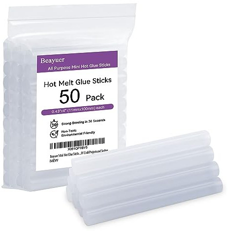 Beayuer Mini Hot Glue Sticks 11mm x 100mm 50 Pack for Most Small Hot Melt Glue Gun Clear Hot Melt Adhesive Sticks Perfect for DIY Craft Projects and Sealing