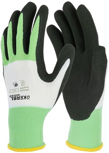 KERBL works Arbeitshandschuhe Allround Recycled, 6/XS Damen/Herren | 1 Paar, Grün/Weiß, 100 % Recycling-Polyester/Latex, für Garten, Werkstatt, Beet, Montage, sicherer Griff