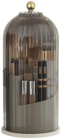 Chrrapte Make Up Kosmetik Organizer, 360 drehbarer Make-up-Pinselhalter, Organizer, transparent, staubdicht, Make-up-Pinsel-Organizer mit Deckel für Schminktisch, Badezimmer, Schlafzimmer (grau)