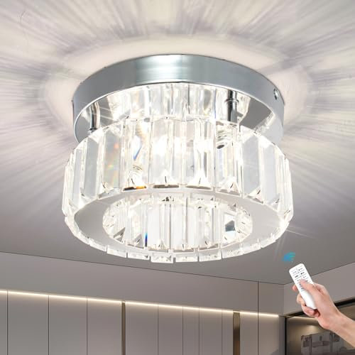 diisunbihuo Mini Kristall Kronleuchter Große Kristall Deckenlampe Runde LED Pendelleuchte für Flur Treppe (kühl weiß) (Runde SJT Dimmbar)