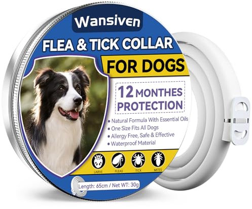Wansiven Collier Anti Puces pour Chien, 65cm Réglable Collier Anti-Puces et Tiques pour Chiens et Imperméable, 12 Mois Collier Antiparasitaire pour Chiens