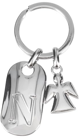 Depesche 11800-017 Silberner Schlüsselanhänger mit Buchstabe N und Schutzengel, Zinklegierung, inkl. farbigem Samtbeutel