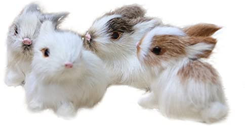 BEIJIALY Packung mit 4 Entzückenden Osterhasen-Kaninchen-Dekorationen, Osterhasen-Figuren, Verschiedene Realistische Miniatur-Pelzkaninchen-Figuren, Mini-Pelzhasen-Ostern-Foto-Requisiten(Weiß)
