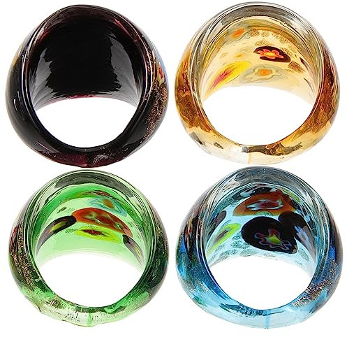 PACKOVE 4 Stück Glasring Im Ethno-stil Dekorative Ringe Glasringe Für Damen Glasringe Für Mädchen Farbige Glasringe Edelstein-fingerringe Personalisierte Ringe Fräulein Trend Schmuck