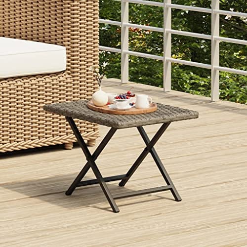 QZZCED Klapptisch Grau 45x35x32 cm Poly Rattan, Patio Tisch Outdoor Tisch Garten Lounge Tisch Balkon Esstisch für Gärten, Terrassen, Balkone