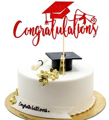 Arthsdite 1Pc Congratulations 2025 Graduation Cake Topper, Congrats Grad Cake Decor - 2025 High School/College/Senior Graduation Party Decorations Supplies - Red Glitter