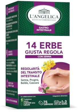 L'Angelica, Le 14 Erbe della Giusta Regola, Regolarità, 75 Compresse | Integratore Alimentare per il Transito Intestinale, Con Senna, Prugna e Cascara, Senza Lattosio, Vegano, 1 Confezione