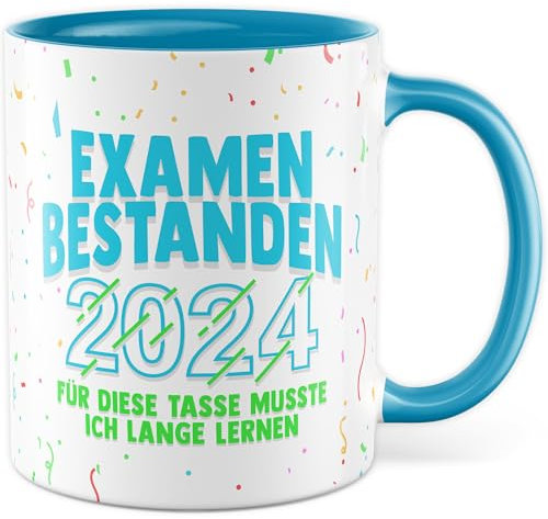 Tasse Examen Geschenk Examen bestanden 2025 - für diese Tasse musste ich lange lernen Kaffeetasse Uni Abschluss Staatsexamen Geschenkidee Studium Prüfung Lehrer Pflege Jura Kaffee-Becher