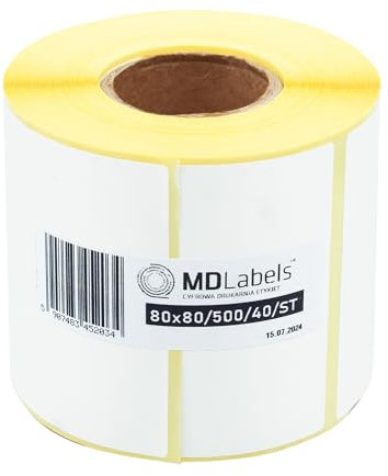 MDlabels Weiße Thermo etiketten auf Rolle 80x80mm 500 Stück permanent haftend, für Barcode, weiße Klebeetiketten zur Beschriftung