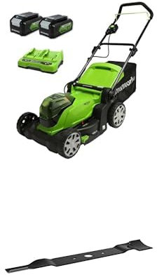 Greenworks G24X2LM41K4X Tondeuse à Gazon sans Fil, Largeur de Coupe 41 cm, Sac de 50L, Inclus Deux Batteries de 24V 4Ah et Chargeur Double + Greenworks Lame de Rechange Originale de 41cm