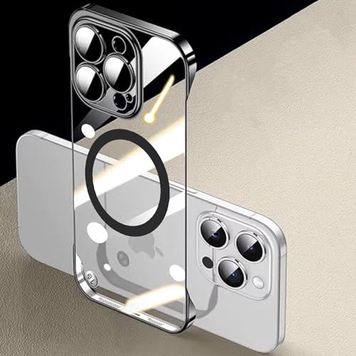 FAOMSEBS Senza Bordo Trasparente Cover per iPhone 13 Pro, Compatibile con MagSafe [Protettore per Lenti Fotocamera](Sensazione di Metallo Nudo) Custodia Magnetico Sottile per iPhone 13 Pro 6,1'', Nero