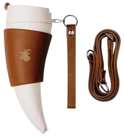 Drinking Horn Coffee Cup, Cute Goat Horn Coffee Mug, Thermal Mugs for Hot Drinks, Travel Flask for Hot Drink, Drinking Horn Water Bottle with Strap, Vacuum Cups for Tea & Drinks