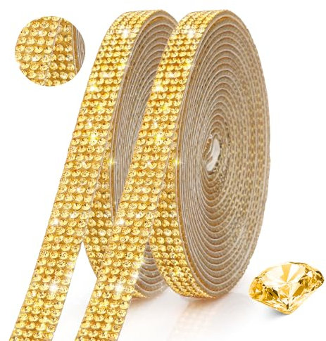 Strass A Coller,Ruban Doré,Bande De Strass Autocollant,Ruban Strass,Bande De Strass,Ruban Paillette,Strass Thermocollant,Strass Banderuban De Strass Cristal,Ruban Strass Autocollant,Or 2 Rouleau