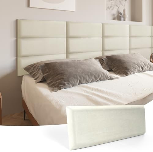 Art3d Kopfenden Kopfteil Selbstklebend King-Size-Bett Full und Queen in Samt Schlafzimmer Wohnzimmer Paneele 3D schalldichte 60 x 25 cm gepolsterte Wandpaneele 6 Stück Samtperle