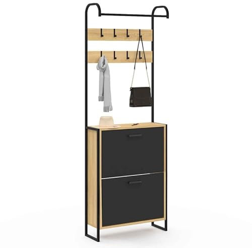 IDMarket - Vestiaire d'entrée BOSTON meuble chaussures 2 portes bois et noir