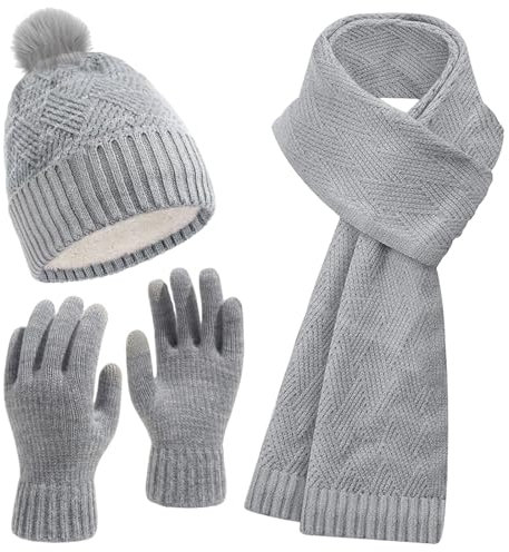 Wintermütze Schal Handschuhe Set Damen, Mütze Damen, Mütze Damen Winter, Wintermütze Damen, Mütze Schal Handschuhe Set Damen, Schal und Mütze Damen Set Winter, Mütze Schal Set Damen mit Fleecefutter