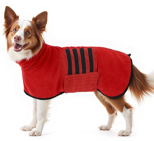 HezzLuv Bademantel für Hunde, Hundebademantel Aus Mikrofaser, Rot XXL | Saugstarker Hundehandtuch Für Mittlere Und Große Hunde, Schnell Trocknend, Hunde Trockenmantel Mit Klettverschluss