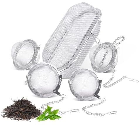 Mulaibdin 5 Pezzi Infusore Tè Acciaio Inox, Infusore per Tisane Tazza, Infusori a Uovo con Gancio a Catena, Durevole Filtro da Tè, Filtro per Tisane per Tè Sfuso,Spezie, Condimenti