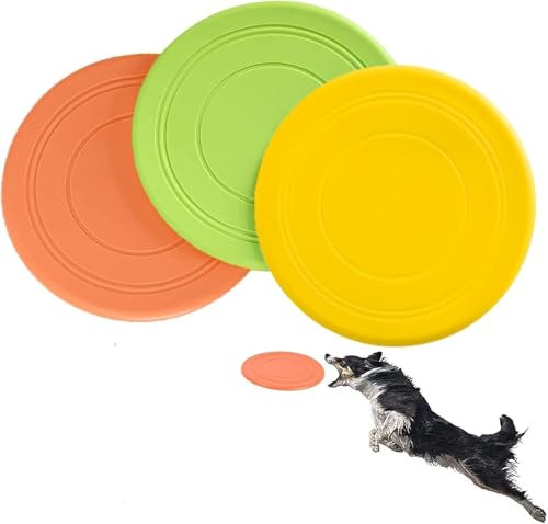 3 Pcs Dog Frisbee, 7 Inch Natural Rubber Floating Durable Dog Frisby Flying Saucer, Disc Interactive Dog Toys for Training Pet Chew Frisbee Indestructible, Beach Toys for Outdoor Play and Exercise