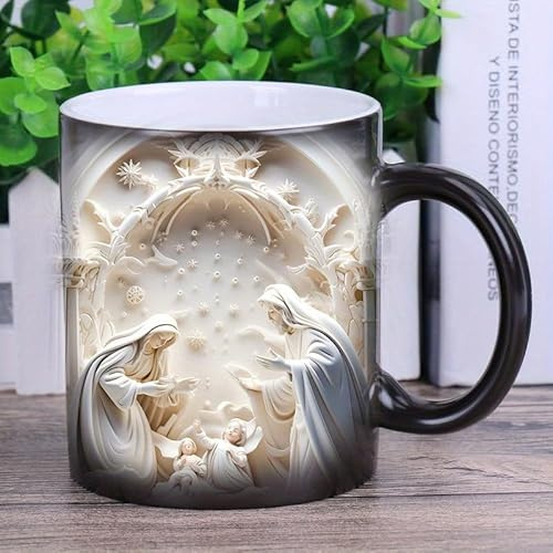 HOMEHUE 3D Nativity Mugs,Color Changing Mug, Nativity Scene Coffee Cups, Fun Christian Nativity Scene Mugs, Ceramic Mugs for Milk,Tea, Coffee (400ml)(13)
