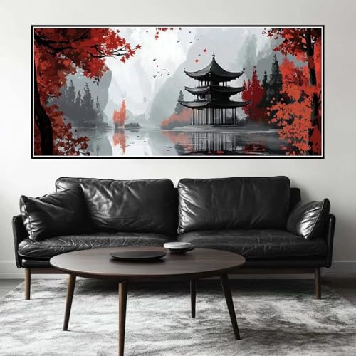 Peinture Numero Adulte Chine Grand Format 40 X 20 cm, DIY Japon Peinture Numero Enfant avec Pinceaux, Pigment Acrylique, Peinture par Numero Adulte Kit Pour Décoration Murale Cadeau (Sans Cadre) -H291