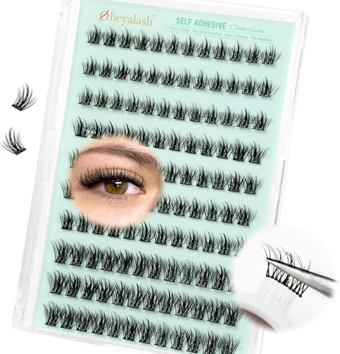 Pre Glued Cluster Lashes Kit Self Adhesive Eyelashes 120pcs Press on Lashes with Tweezers,No Glue,C Curl Stick on Eyelashes glueless lashes 9-13mm by Obeyalash (Anime ZK03)