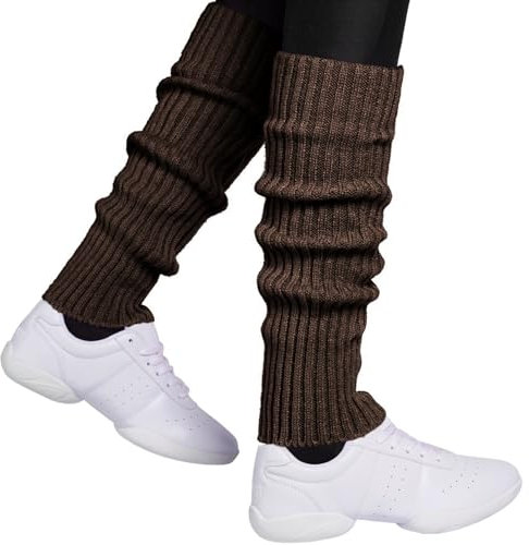 Hatstar Sexy Damen Beinstulpen | Neon Strümpfe Strick-Stulpen | Mädchen Beinwärmer | Accessoire für 80er Jahre 80s Motto Partys Fasching Karneval | für Tanzen Aerobic Kostüm (braun)