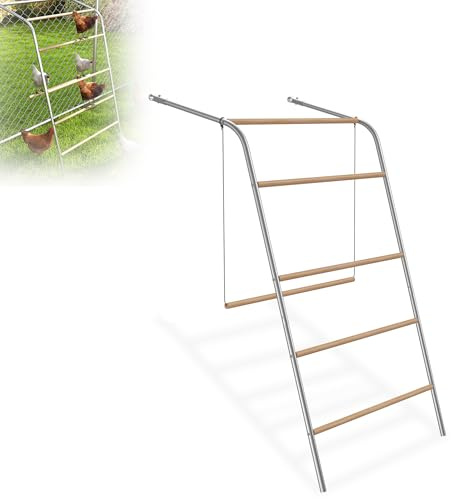 XMTECH Hühnerleiter mit Schaukel, Hühnerspielplatz für Freigehege, Beschäftigung & Bewegung für Hühner & Zwerghühner, Holz & verzinkter Stahl, ca. 136x105cm, Typ C