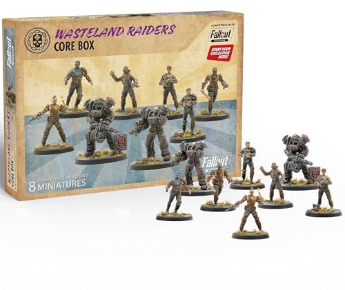 Modiphius, Fallout: Miniatures - Wasteland Raiders Core Box (Plastic) | 8 Unpainted 32mm Plastic Models with Bases - Compatible with Factions and Wasteland Warfare Tabletop RPG Systems