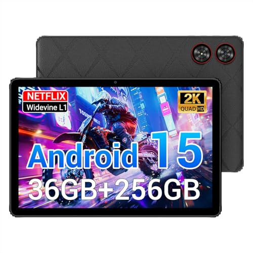RUSHAR Tablet 11 Pulgadas Android 15 con 36GB RAM+256GB ROM (2TB TF), 5G/2.4G WiFi, Octa-Core 2.0GHz, 2000 * 1200, Widevine L1, 8000mAh, 13MP+8MP, GPS, Face ID, BT 5.0, Tablet con Teclado, Negro