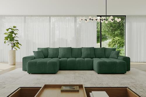 ALTDECOR Ecksofa in U-Form mit Schlaffunktion und Bettkasten Corner Sofa Bett Eckcouch Couch L-Form Schlafcouch Ausziehbar Wohnlandschaft Schlafsofa Cauchsofa ENIL-U 401x189x68 Grün