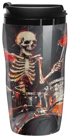 Skull Rock Roll Drums Plastic Cups with Lids Travel Coffee Mug Tumbler Reusable 250ml
