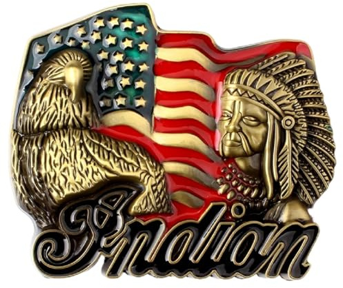 Fachoice Hebilla de cinturón bandera americana águila vaquero occidental para hombre hebilla de cinturón cabeza de jefe indio joyería patriótica bandera estadounidense águila jefe indio guerrero para