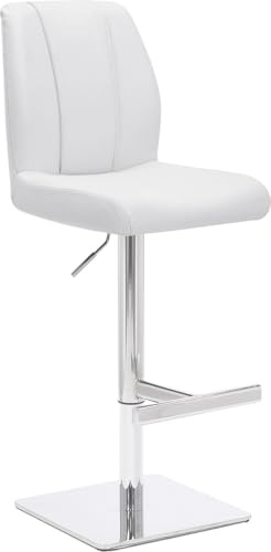 Lamboro Ravenna Signature White Real Leather Bar Stool, Chrome & Weighted Base, Home & Kitchen