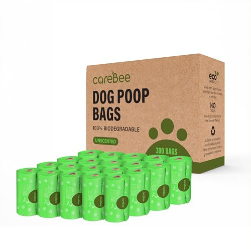 Carebee Dog Poo Bags, 300 Leak-Proof Extra Thick Refill Rolls, Unscented & Durable Waste Bags for Dogs, Easy to Use & Eco-Friendly