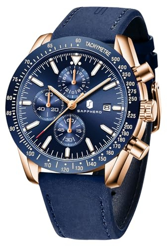 BENYAR BY herrenuhr Braun Leder Strap Quarz Chronograph Uhr Männer Datum Kalender Wasserdicht Armbanduhr Herren Sport mit Blau/Schwarz Zifferblatt