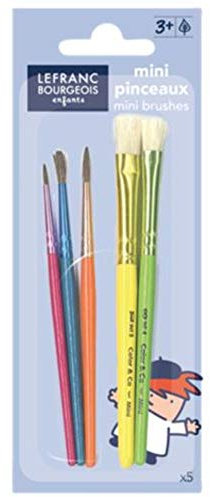 Lefranc Bourgeois - Mini pinceaux pour enfants - 3 pinceaux ronds n°2, 6, 8 + 2 brosses n° 8, 10