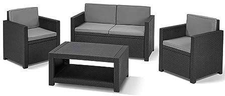 Allibert Lounge Set Garten, Monaco, Grau, 4-teiliges Lounge Set Balkon, robustes Lounge Set in Rattanoptik