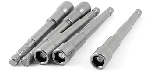 Sourcingmap 100mm Long 8mm Inner Dia Metal Magnetic Socket Hex Nut Driver Adapter Bits 5pcs
