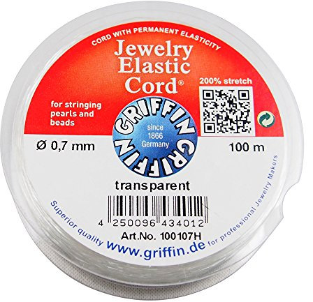 Griffin Jewelry Elastic Cord Silicon Stretch Magic Band Fädelgummi Großspule 100 m Ø 0.7 mm 200% stretch transparent, Gummifaden, Silikonband aus deutscher Produktion