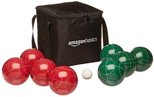 Amazon Basics 100mm Bocce Ball Game Set with Carrying Case, Green/Red/White, for Teens and Adults