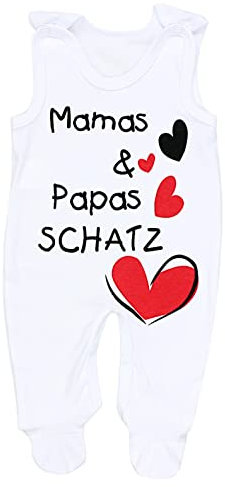 TupTam Unisex Baby Strampler mit Spruch I love Mum and Dad, Farbe: Weiß - Mamas Papas Schatz, Größe: 74