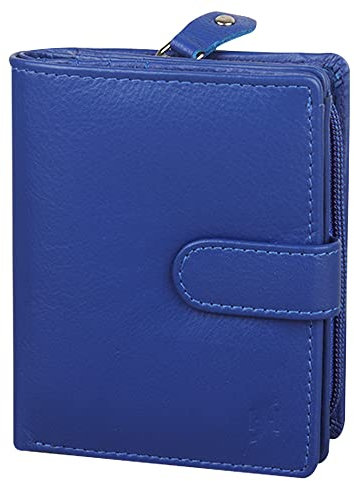 STARHIDE Women RFID Blocking Genuine Leather Clutch Wallet with Id Window and Side Zipped Coin Pouch 5530 (Blue)