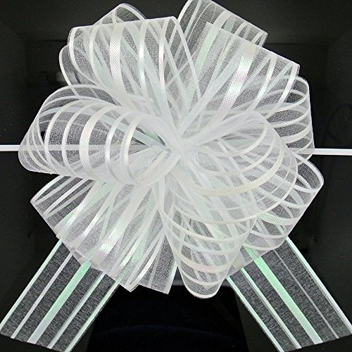 FQTANJU White Pull Bow, Large Organza 6 Inches Gift Wrap Bows for Wedding Gift Baskets,Christmas Wrapping and Decoration, 5 Pieces