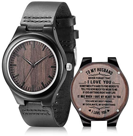 UMIPHIMAT Engraved Wooden Watches for Husband - Wood Watches for Men