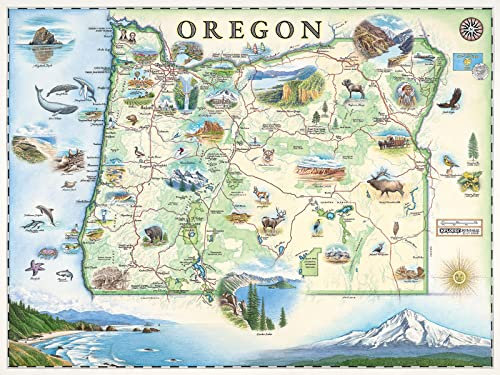 Oregon Map Wall Art Poster – authentische handgezeichnete Karten in der alten Welt, antiker Stil – Art Deco – Lithografischer Druck